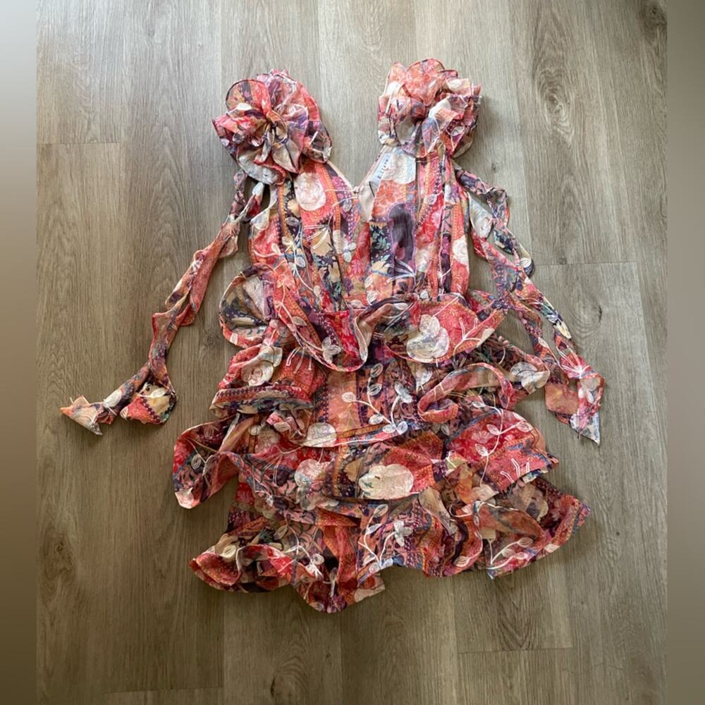 elliatt electro red multi print floral embroidered tiered ruffle mini dress NEW - Picture 5 of 9